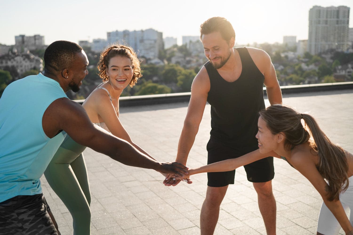 People exercising together outdoors